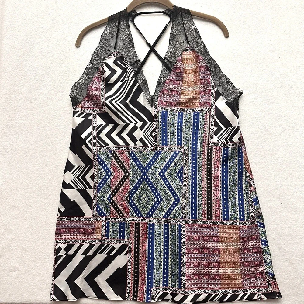 Victoria Secret large‎ L Patchwork Lace Babydoll Camisole Nightie Slip Dress